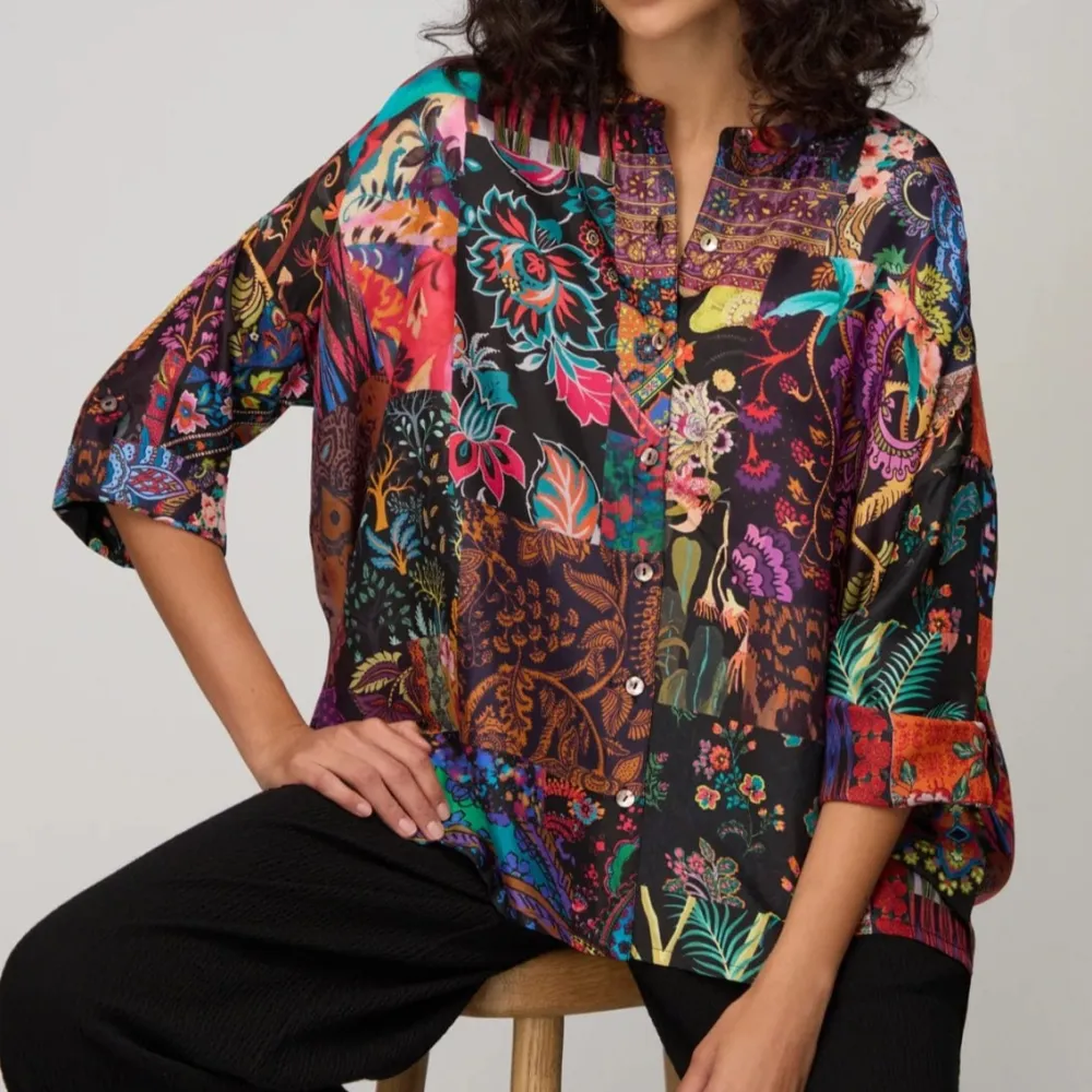 Oversized Patchwork Silk Women's Shirt
