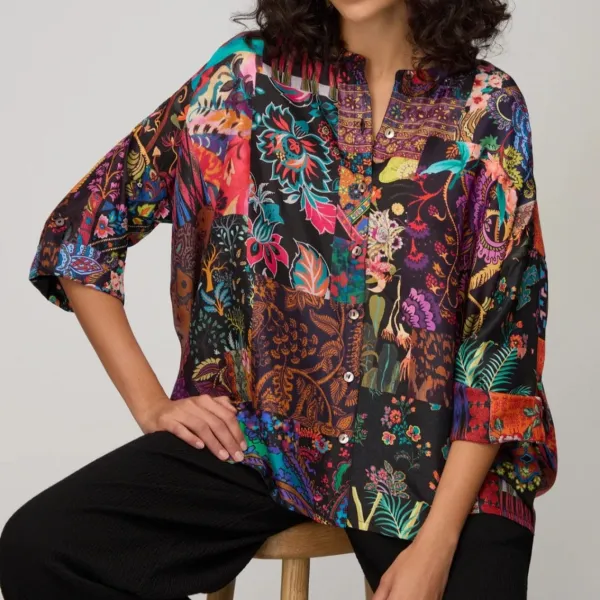 Oversized Patchwork Silk Women's Shirt