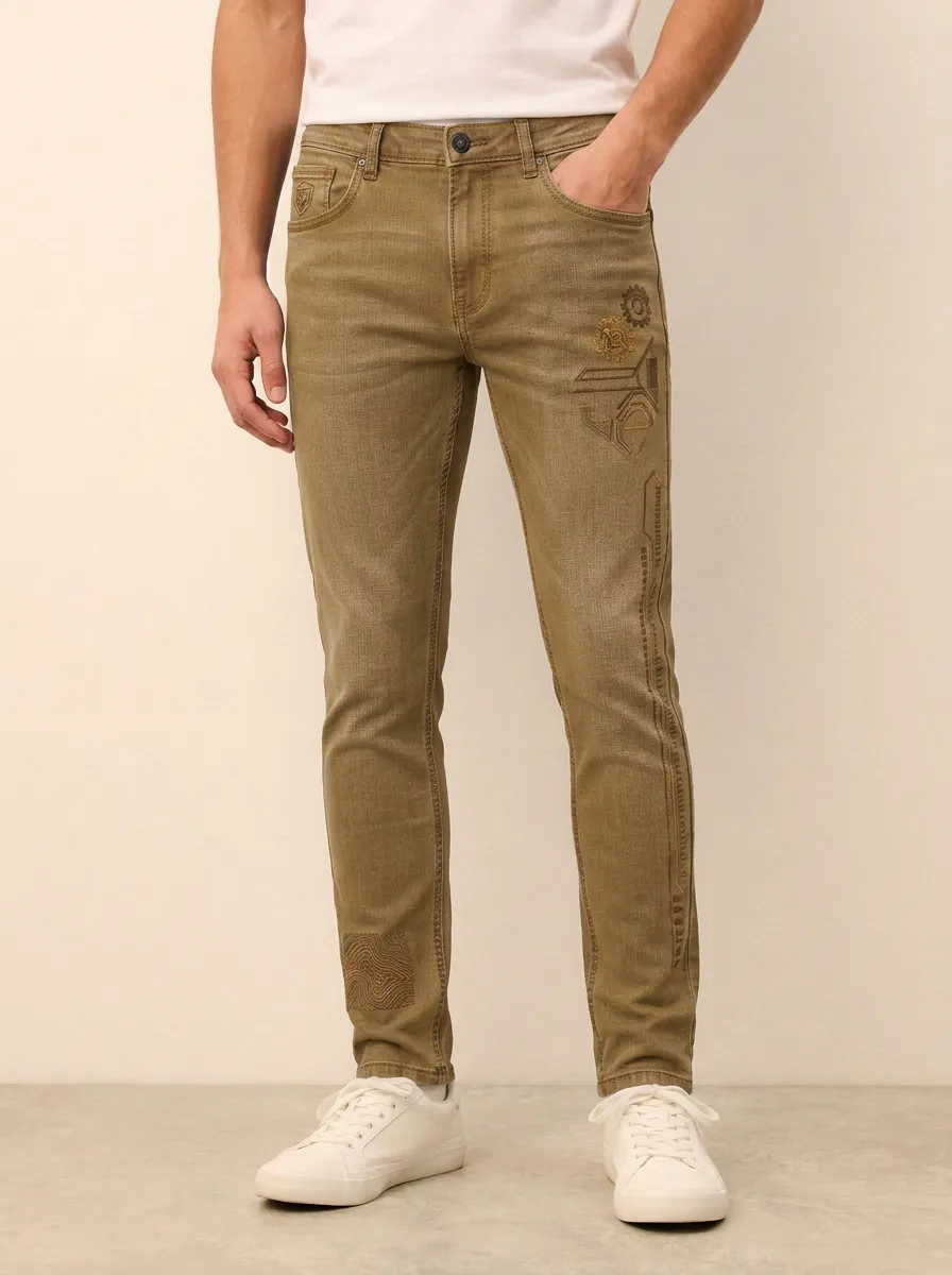 Men's Steampunk Gear Graphic Printed Stretch Jeans