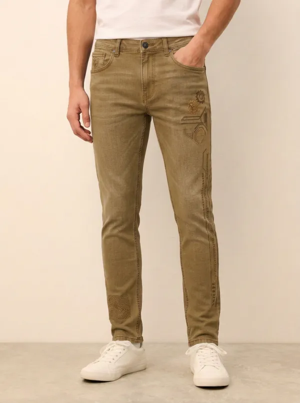 Men's Steampunk Gear Graphic Printed Stretch Jeans
