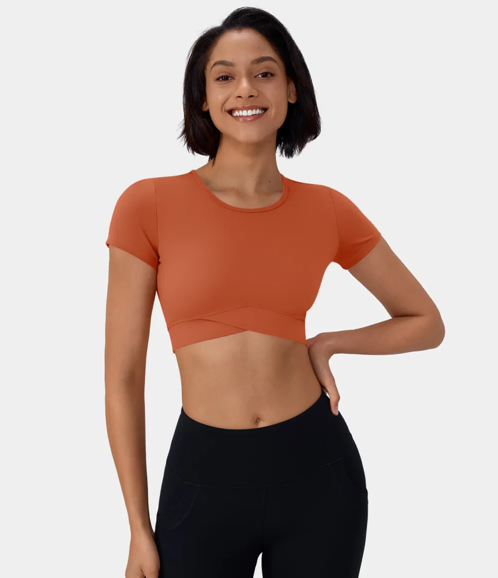 Softlyzero Plush Crossover Hem Cropped Sports Top