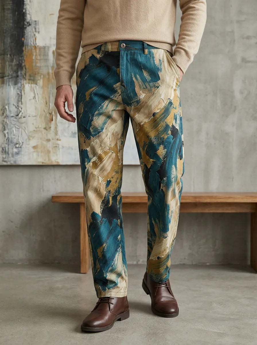 Men's Brushstroke Print Trousers