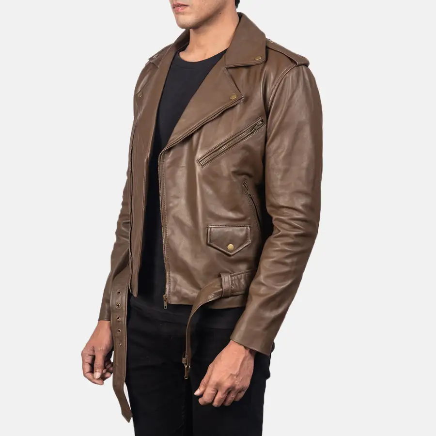 Men's Classic Tonal Detail Biker Leather Jacket