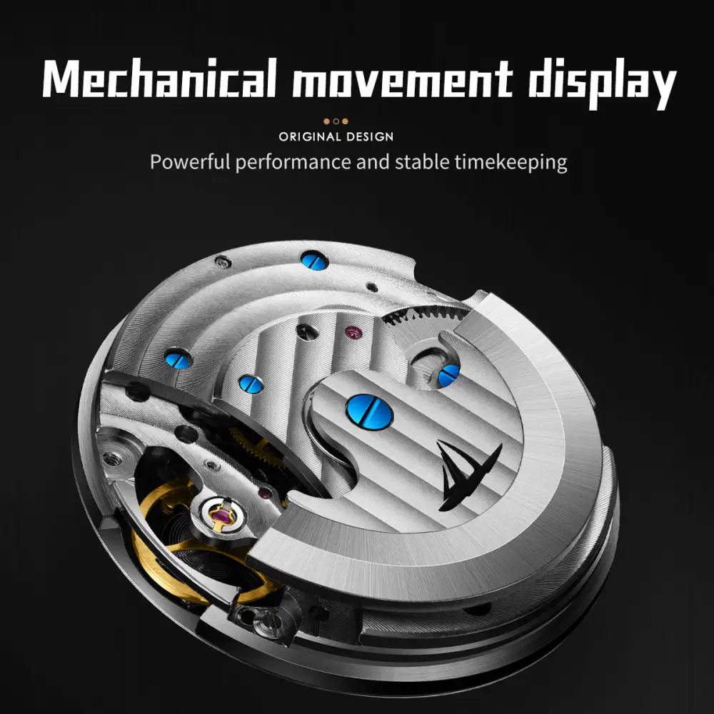 Sollen SL329 Men's Open Heart Automatic Mechanical Watch - 41mm Stainless Steel Case Sapphire Crystal Moon Phase Celestial Dial Bracelet Wristwatch