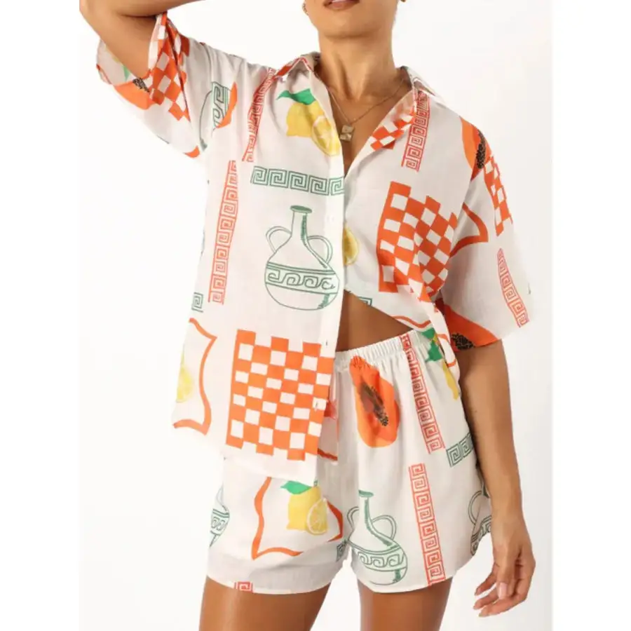 Relaxed Printed Button Up Top and Shorts Set