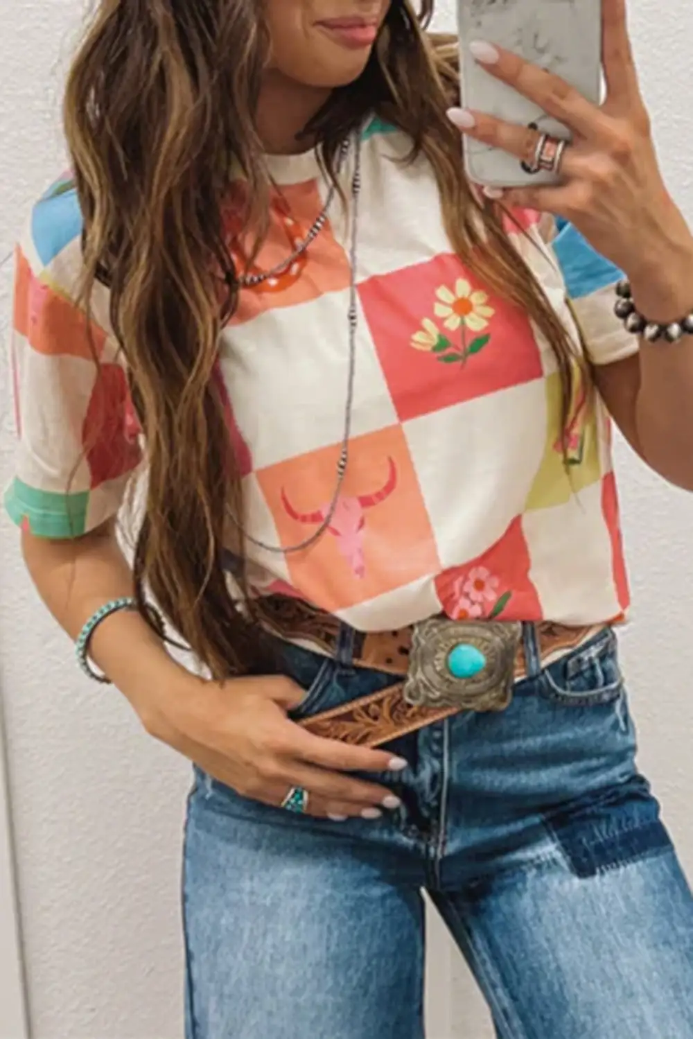 Orange Western Fashion Checker Print