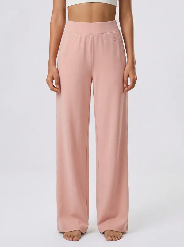Women's Minimalist Beige Solid Color High Waisted Wide Leg Pants