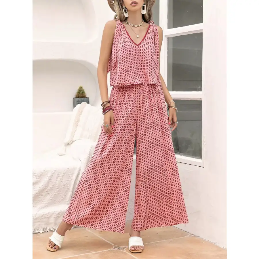 Gingham Tie Shoulder Top and Pants Set