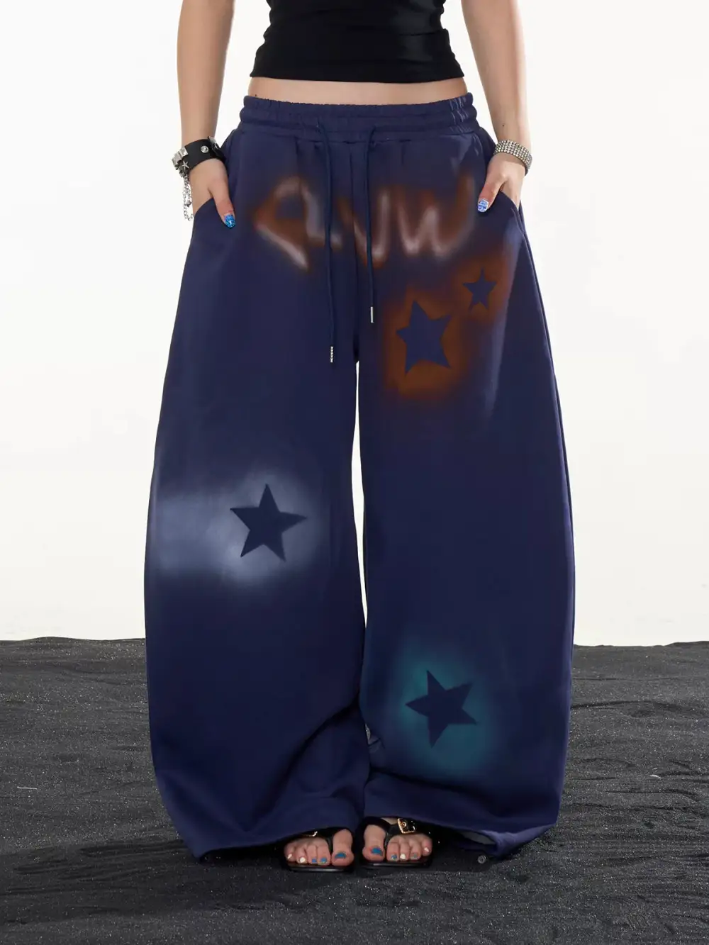 Wide-Leg Graffiti Denim Pants