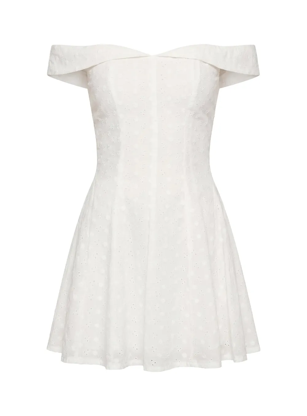 White Off-Shoulder Eyelet Mini Dress