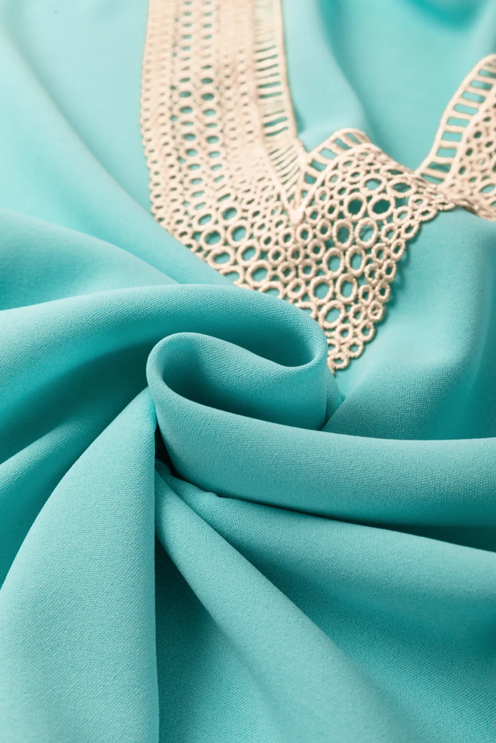 Green Lace Trim V Neck Blouse Style