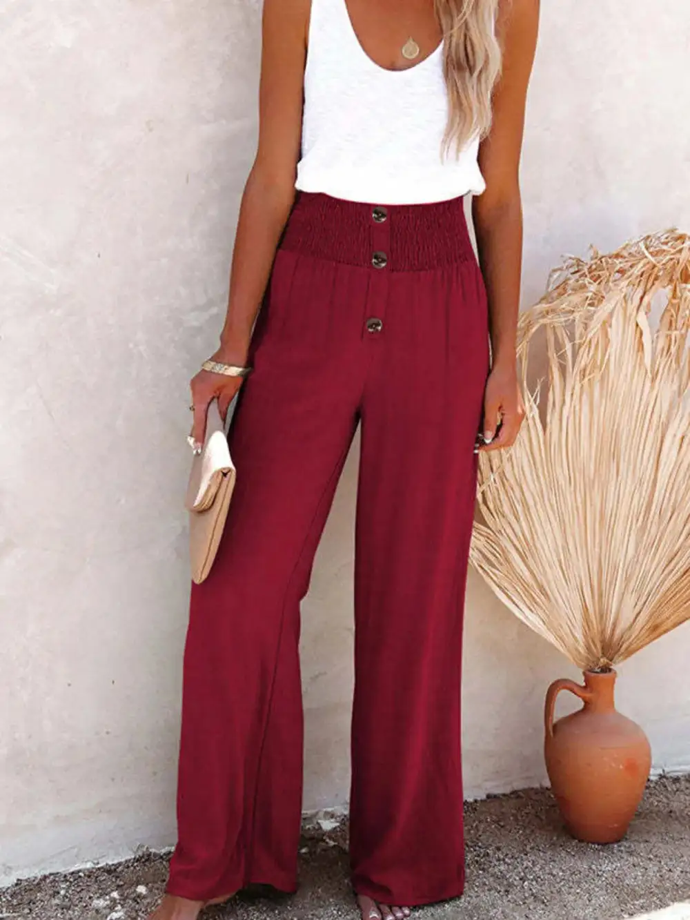 Wide Leg High Waist Textured Versatile Pants