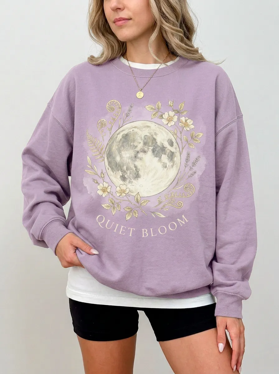 Women's Celestial Quiet Bloom Moon Floral Graphic Sweatshirt
