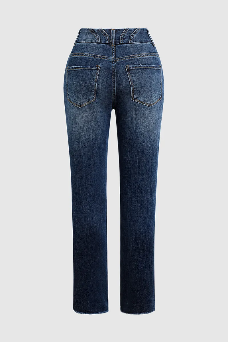 Raw Hem Button Up Skinny Jeans
