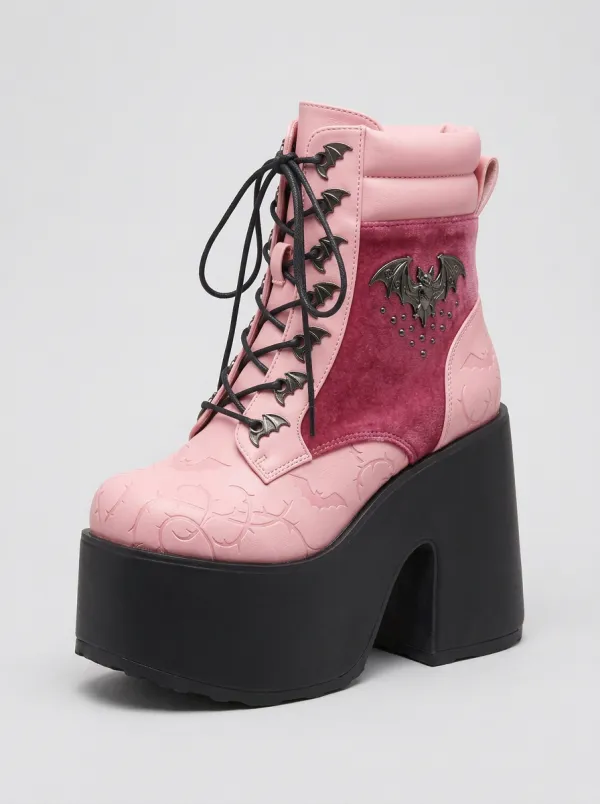 Nightfall Bat Studded Embossed Profile Women's Gothic Platform Boots