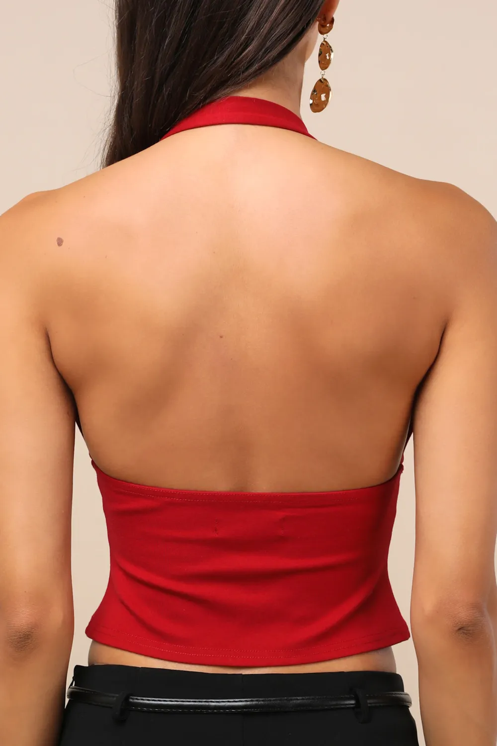 Casual Style Red Halter Neck Top