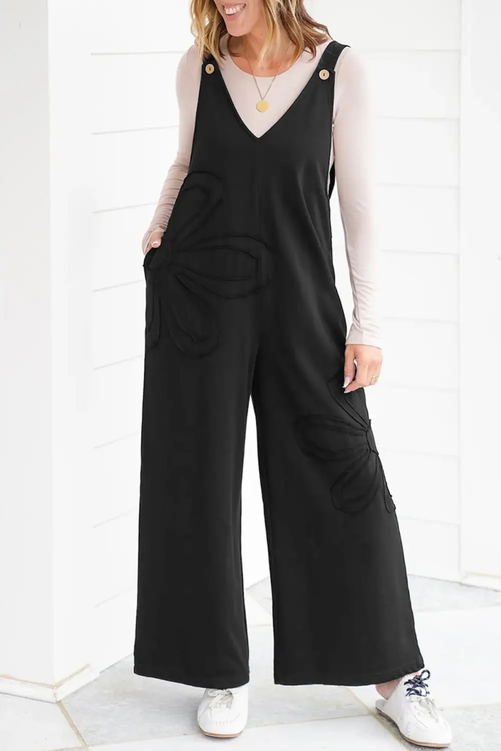 Clean Raw Seam Big Flower Patched Jumpsuit