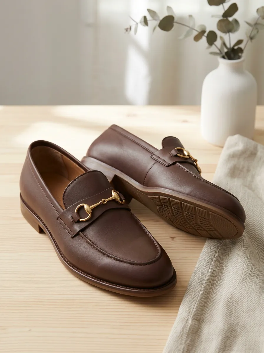 Unisex Classic Leather Horsebit Gold-Tone Detail Loafers