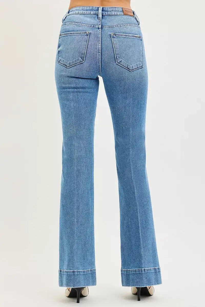 Denim Mid Rise Flared Pocketed Jeans