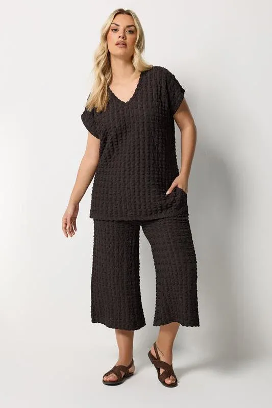 Brown Bubble Texture Cropped Trousers