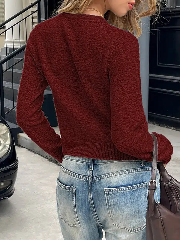 Paneled Round Neck Long Sleeve Pullover Sweater