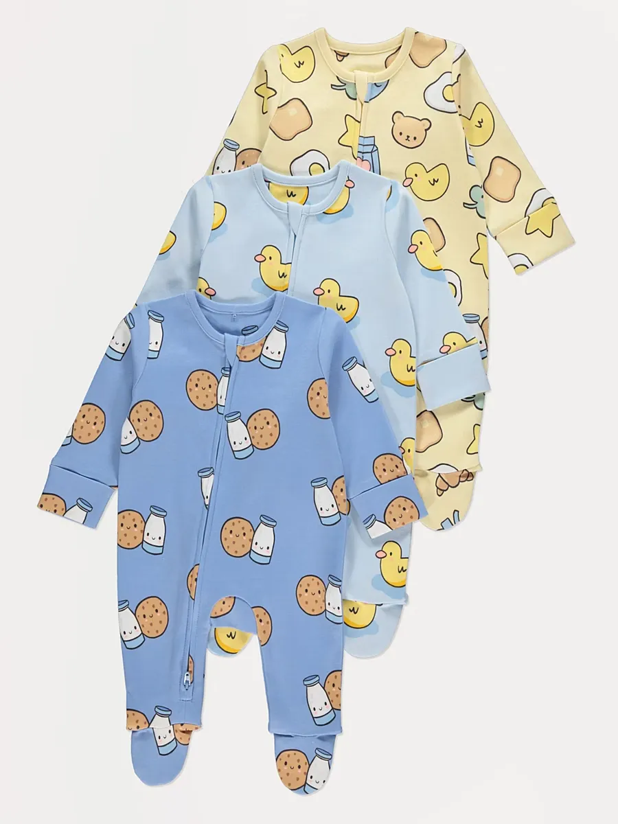 Milk and Cookies Zip Fasten Sleepsuits 3 Pack
