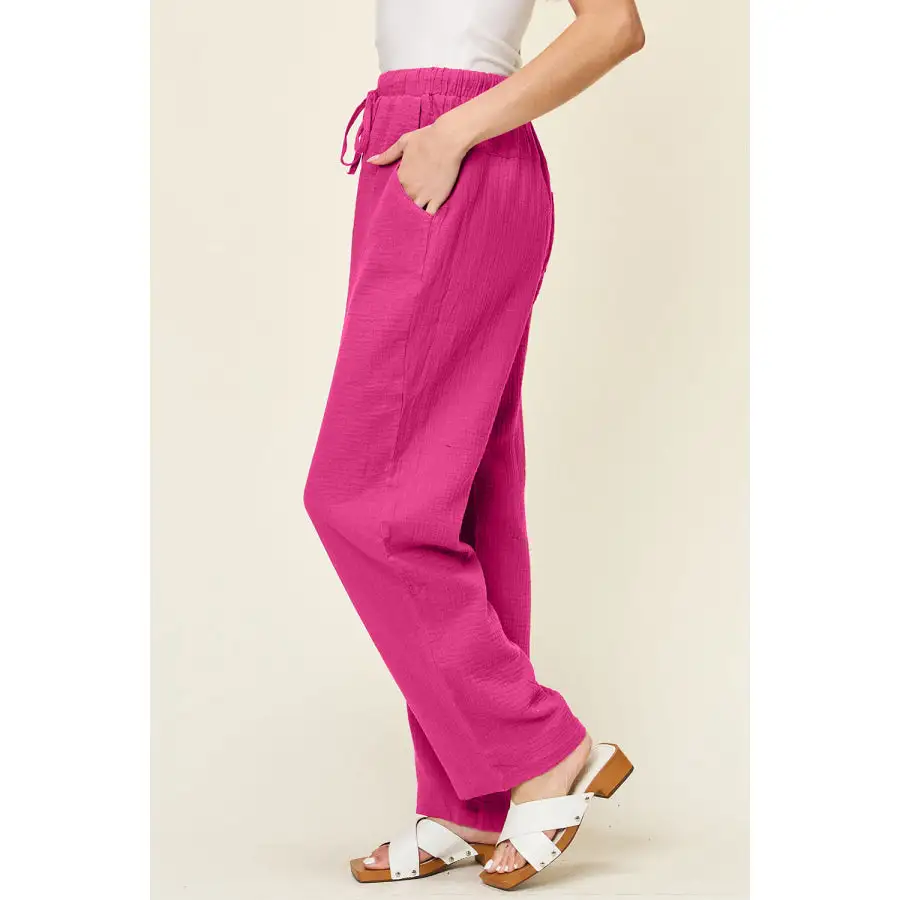 Full Size Texture Drawstring Straight Pants
