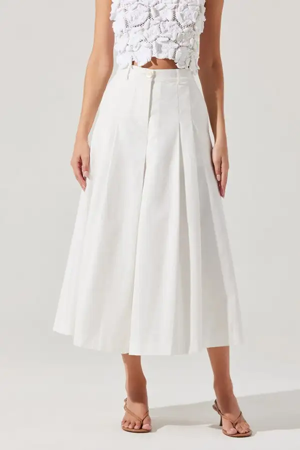 White Pleated High Waist Culottes