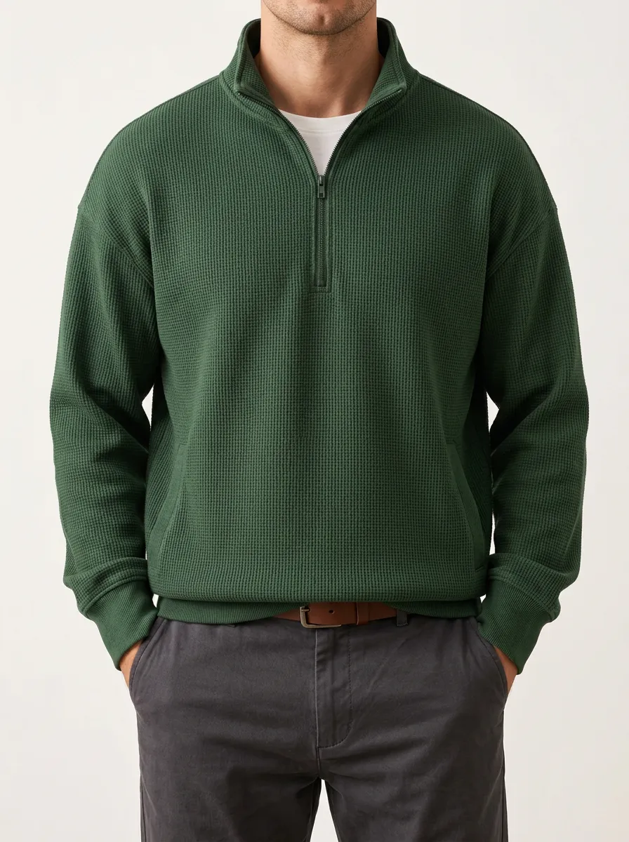 Waffle Knit Quarter-Zip Sweatshirt for Essential Layer Layers