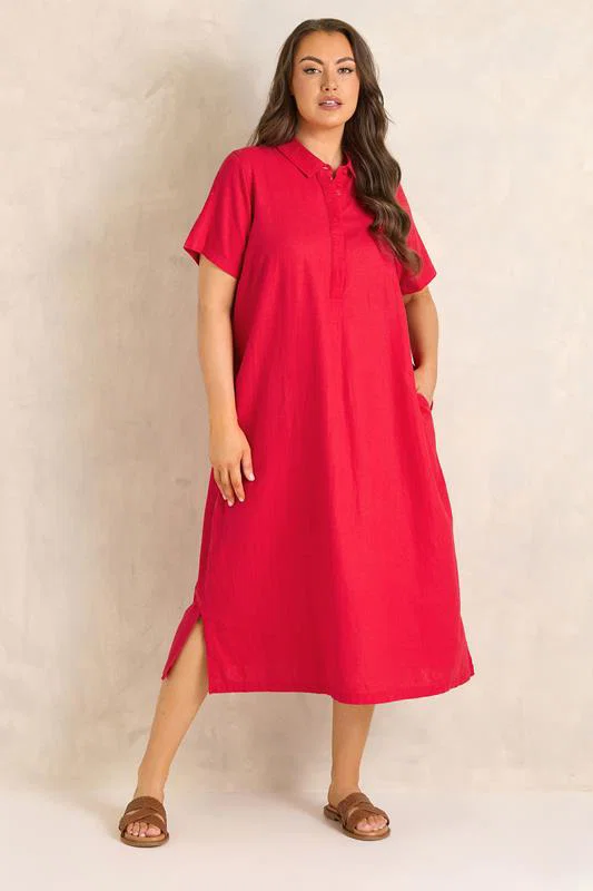 Red Premium Linen Shirt Dress detail 2