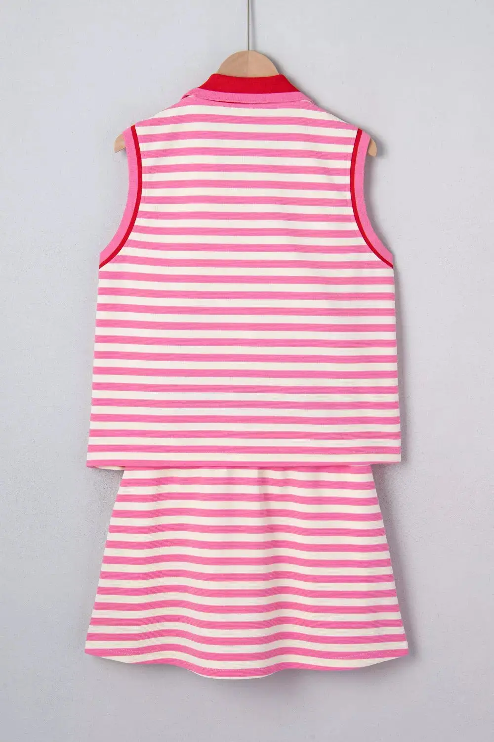 Half Zip Striped Sleeveless Top and Skirt Set