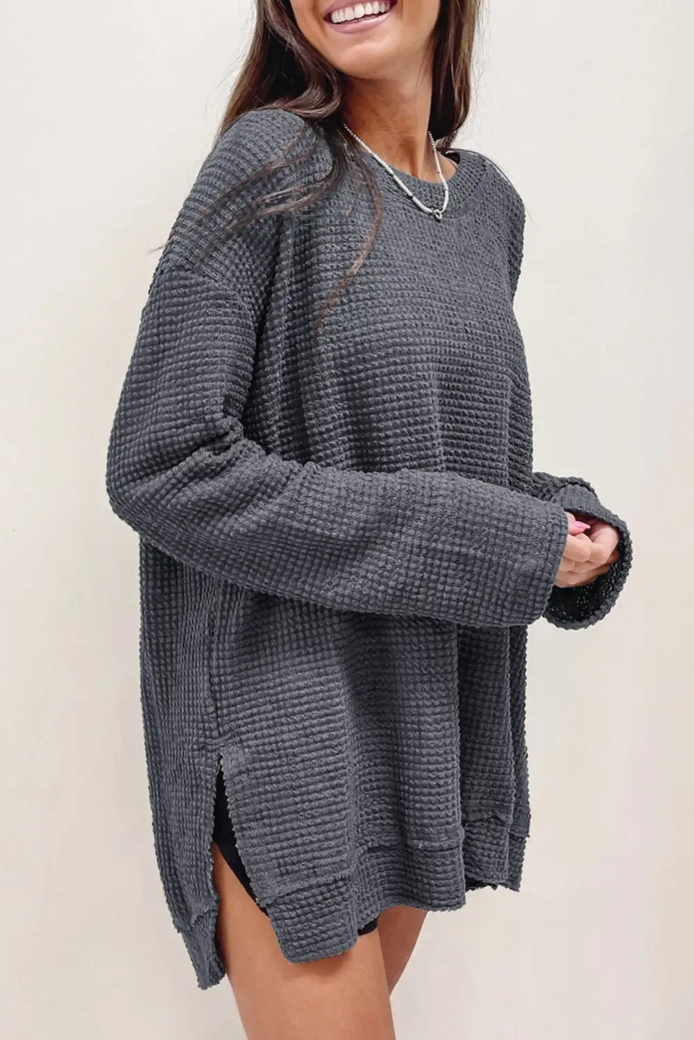Waffle Knit Oversized Fit Women's Top
