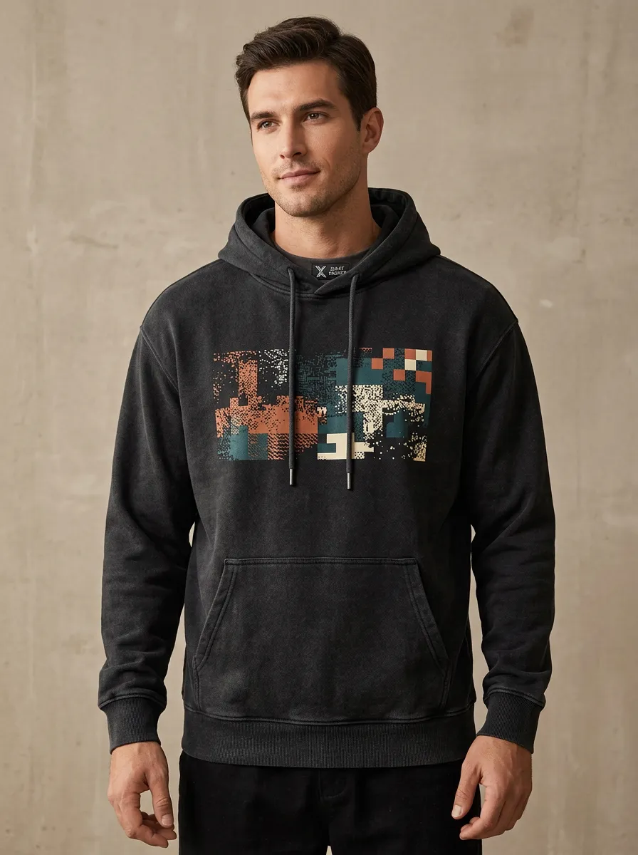 Men's Abstract Pixel Art Geometric Print Hoodie