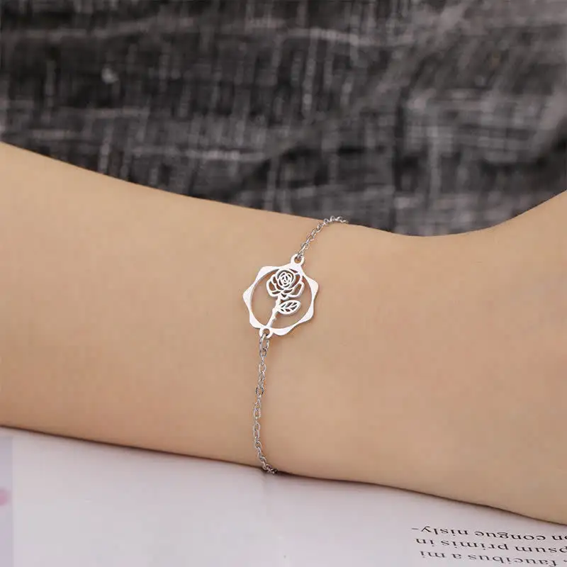 Titanium Steel Birth Flower Bracelet