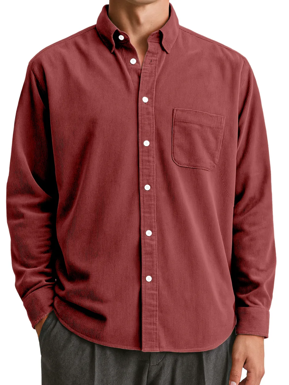Clean Line Corduroy Open Collar Shirt