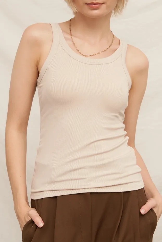 Nude Ribbed Scoop Neck Built-In Bra Tank