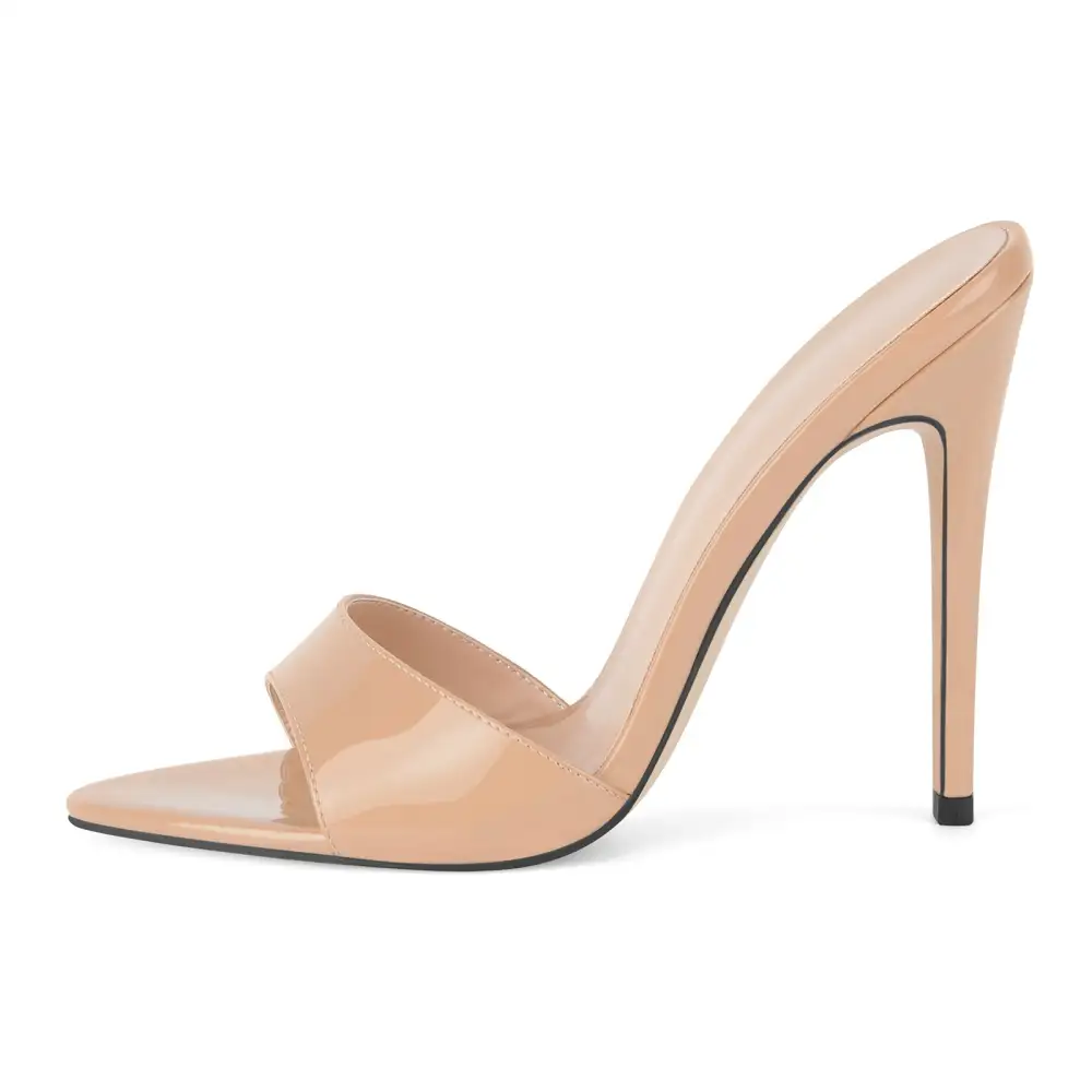 Pointed Toe Patent Leather Mule Sandals