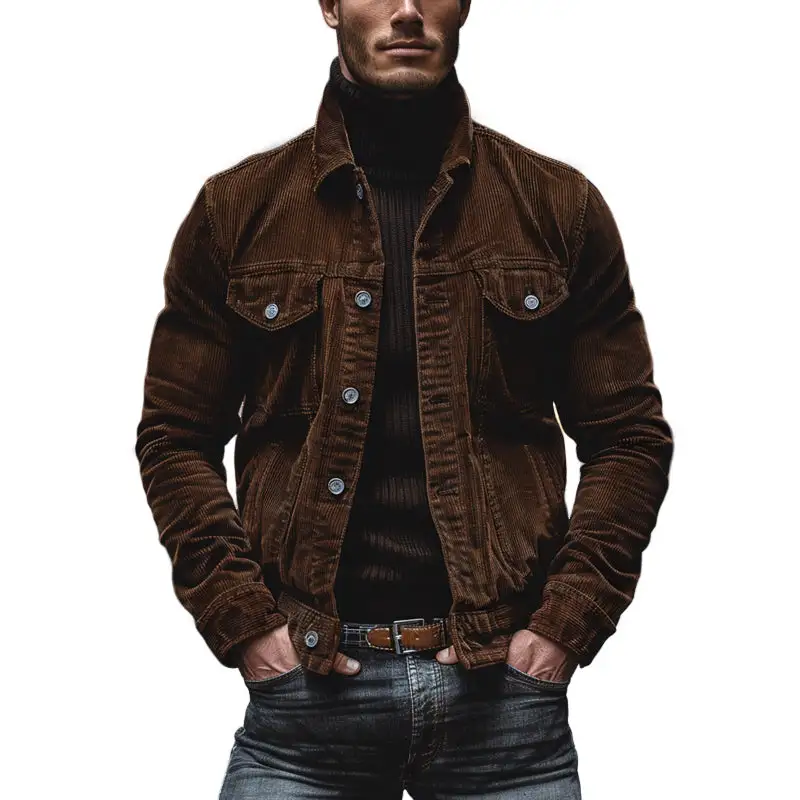 Corduroy Button Band Collar Jacket
