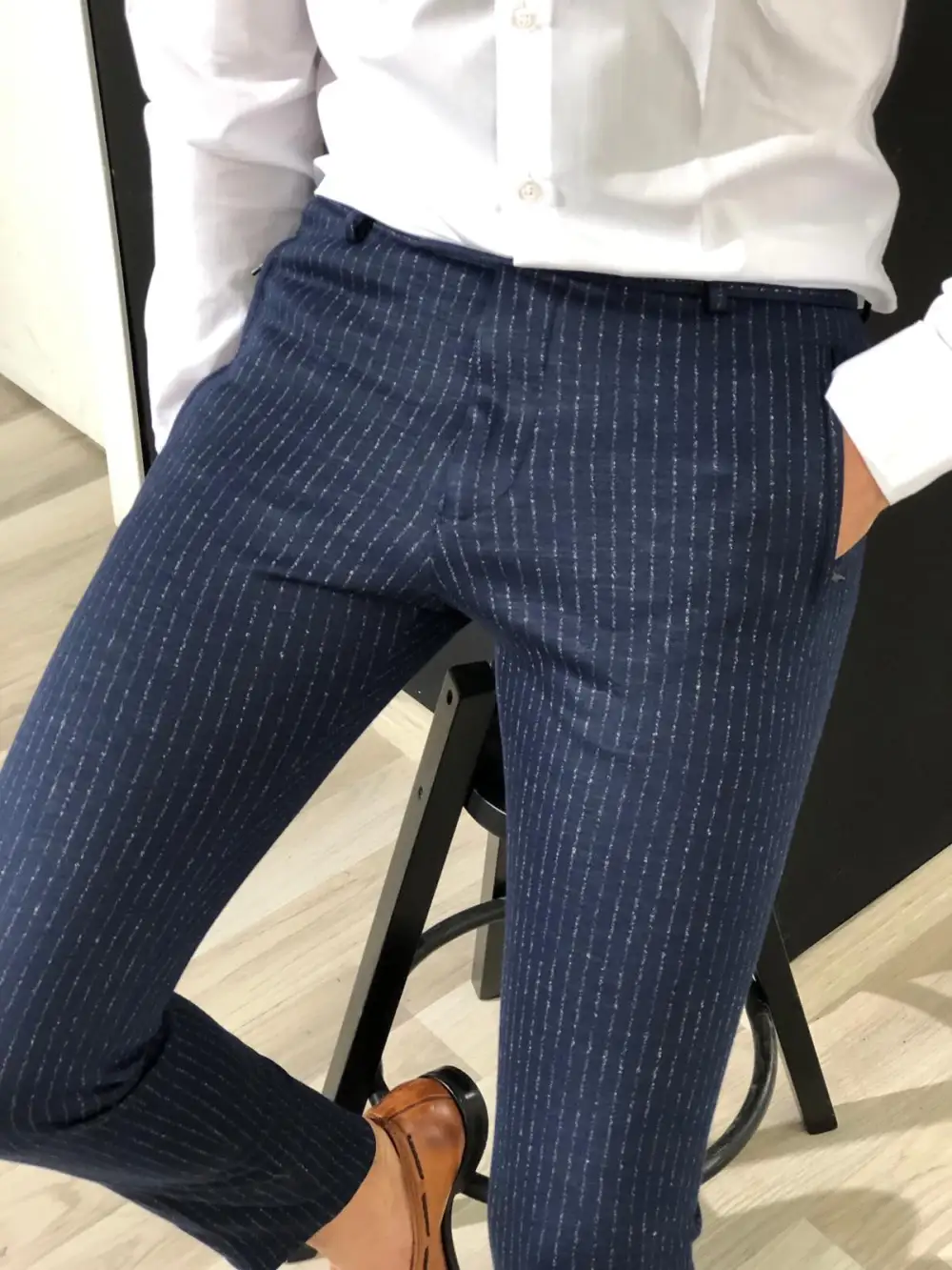 Detailed Slim Fit Striped Tailored Trousers