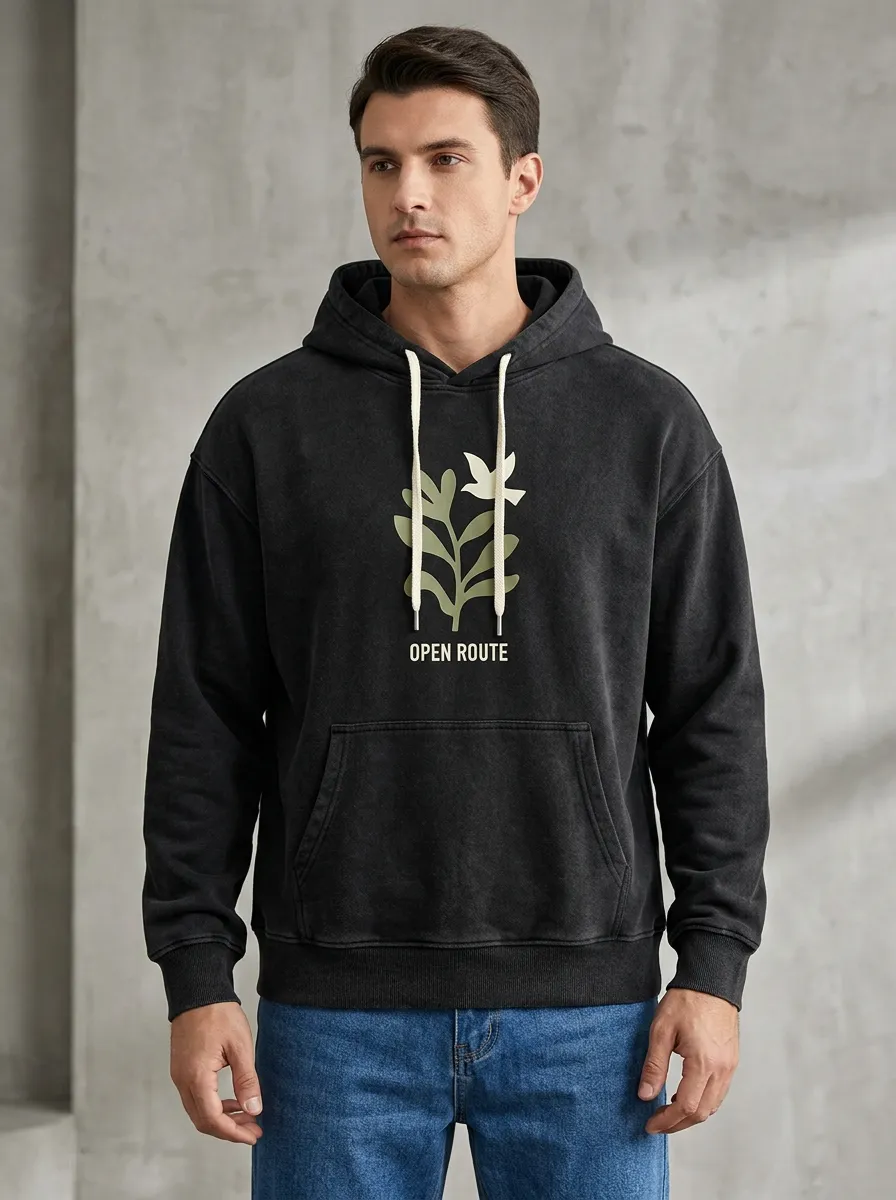 Men's Nature Lover Open Route Bird Plant Print Hoodie