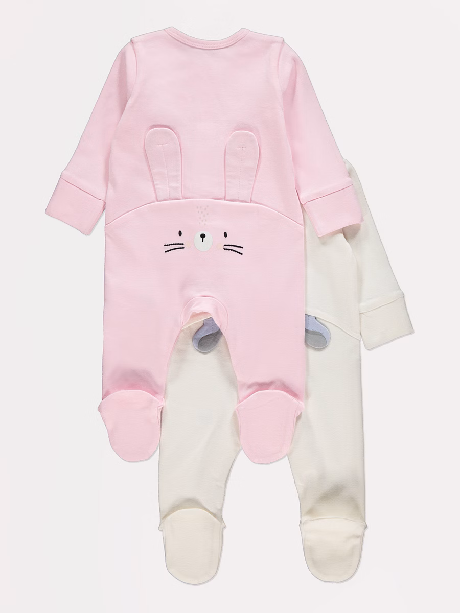 Bunny and Sheep Long Sleeve Sleepsuits 2 Pack detail 1