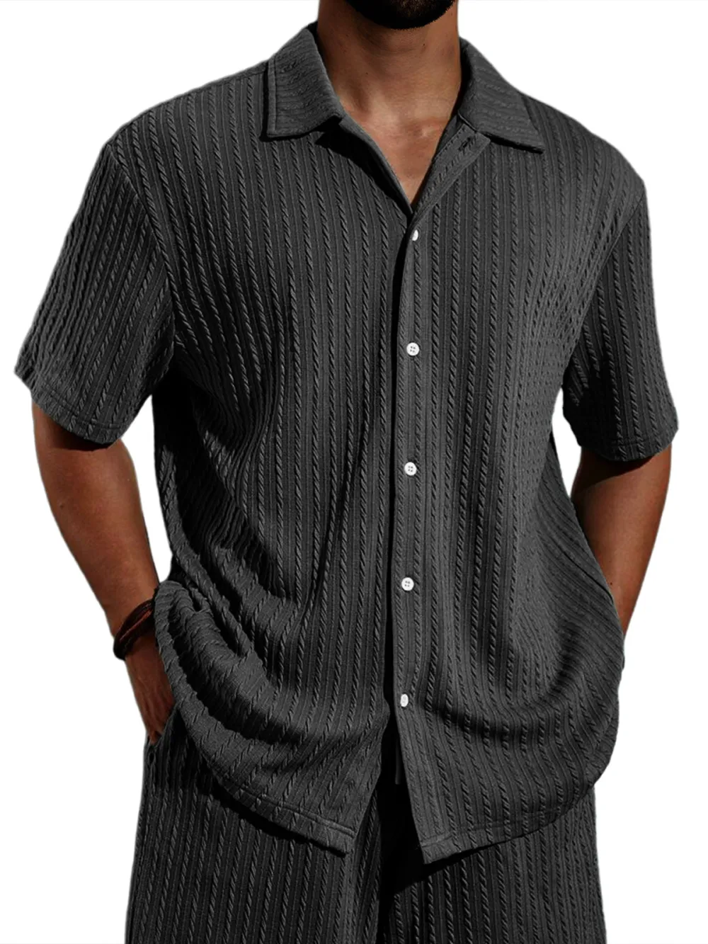Jacquard Open Collar Shirt