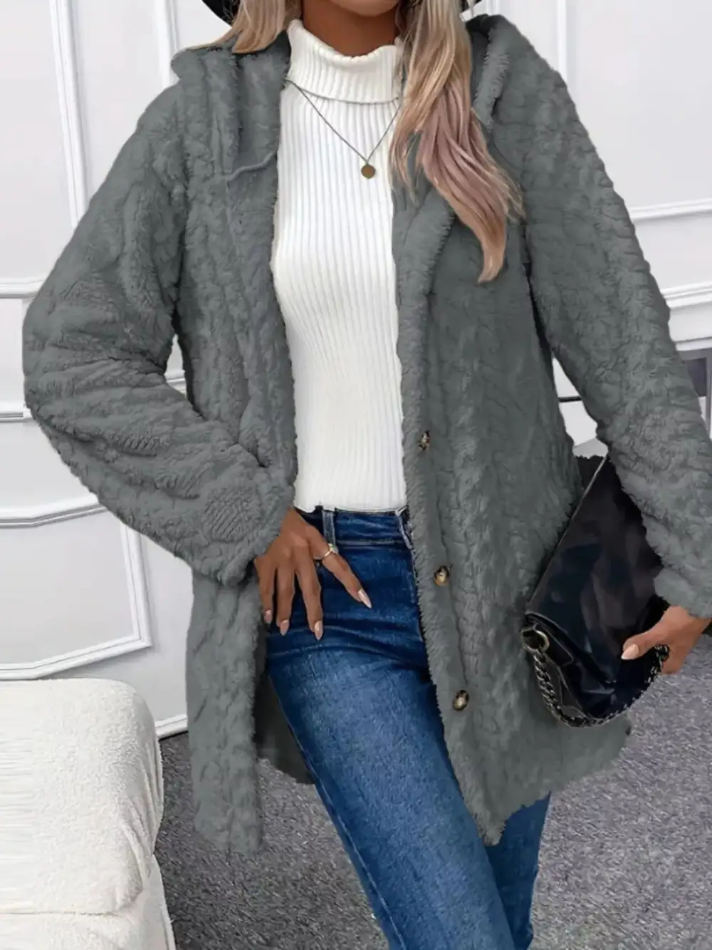 Full Size Button-down Hooded Outerwear Plus Size