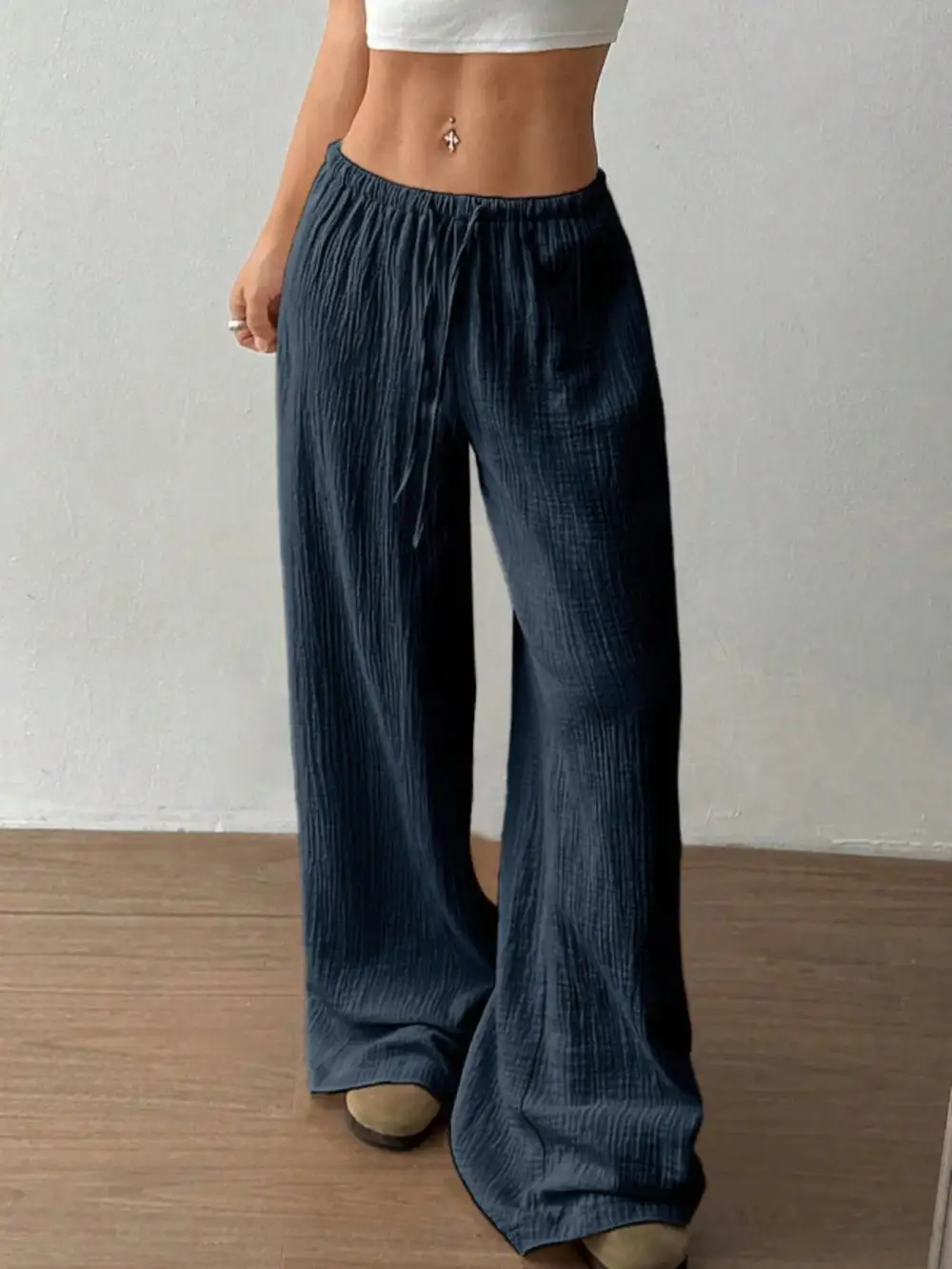 Polished Wide Leg Drawstring Pants
