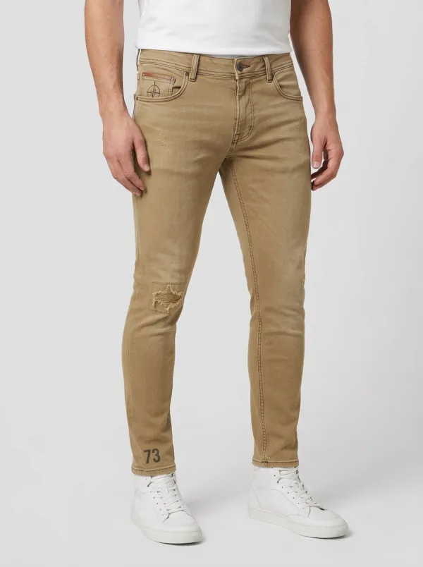 Men's Distressed 73 Number Printed Slim-Fit Jeans