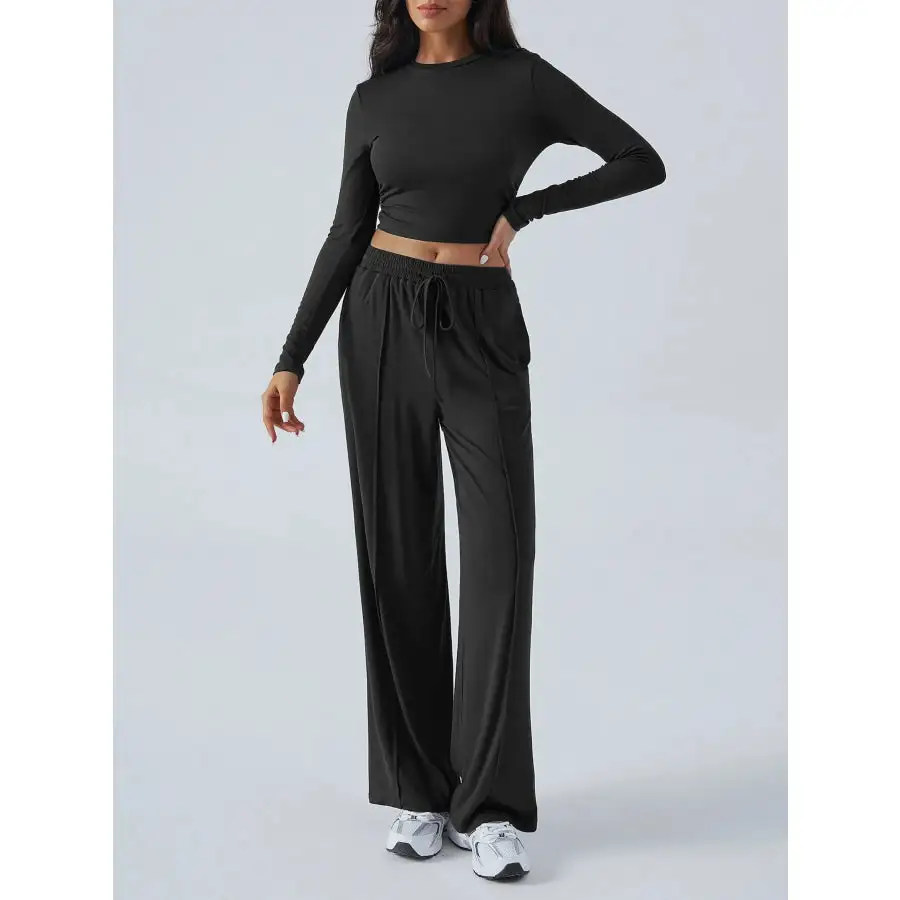 Easy Round Neck Long Sleeve Top and Pants Set