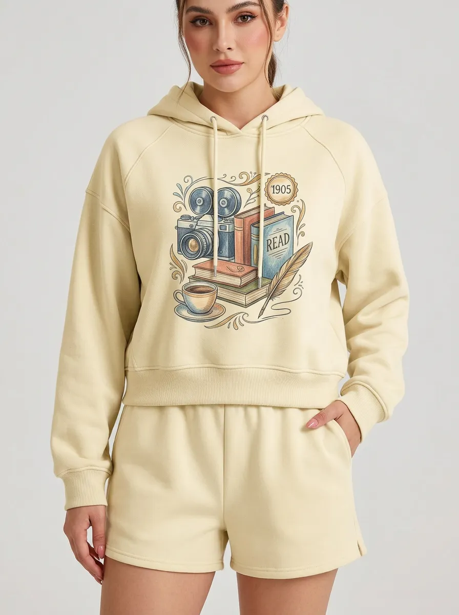 Women's Book-Inspired Vintage Camera 1905 Printed Hoodie
