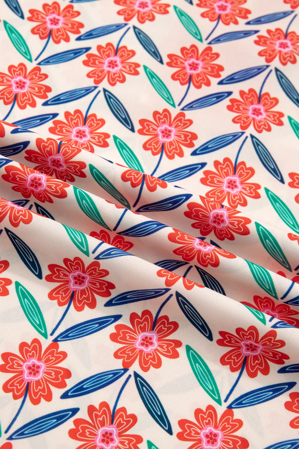 Red Floral Print Striped Detail Blouse