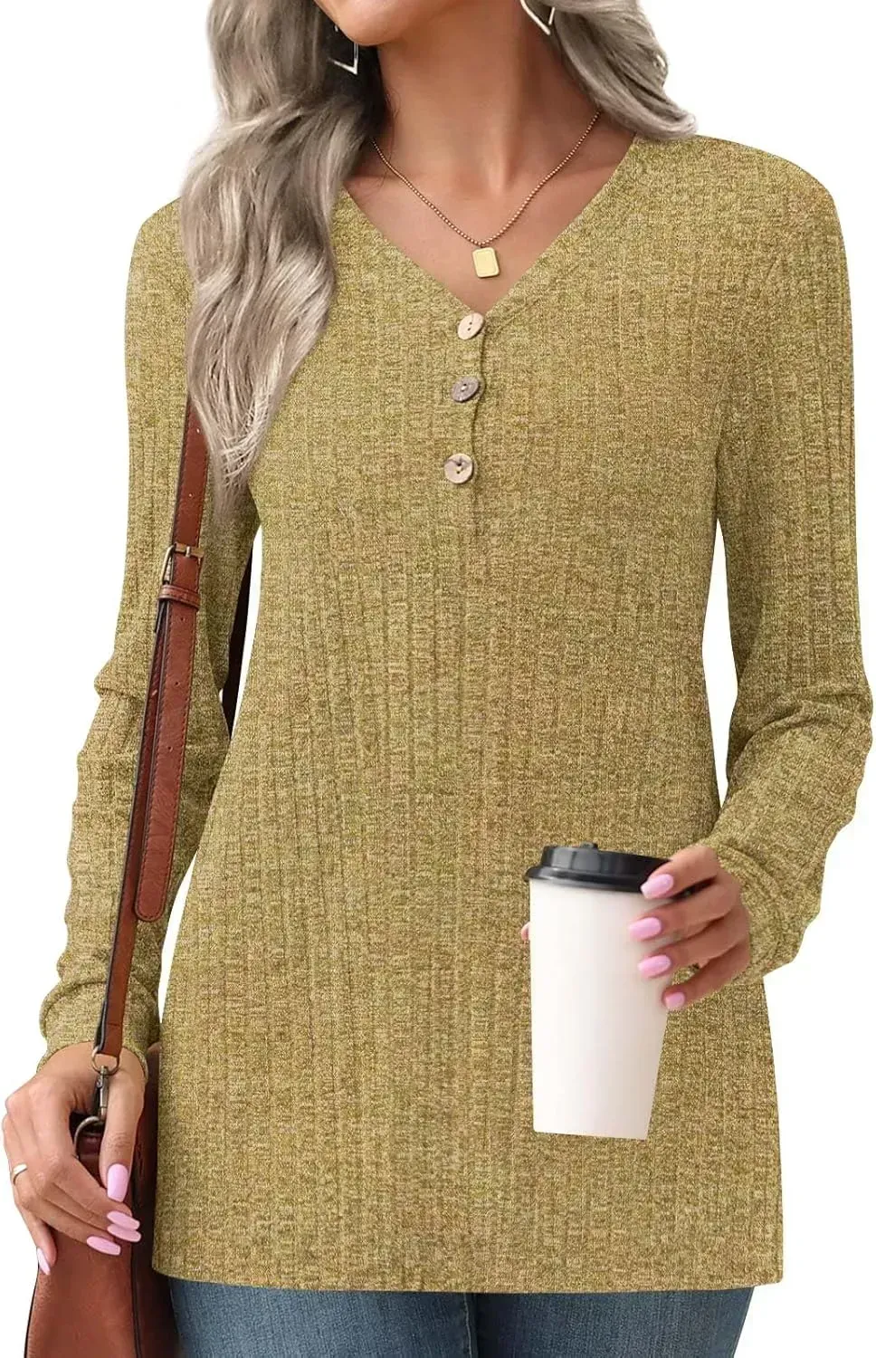 HOTGIFT Womens 2024 Fall Winter Tunic Tops Long Sleeve Casual T-Shirts Soft Comfy Stripe Blouse Lightweight