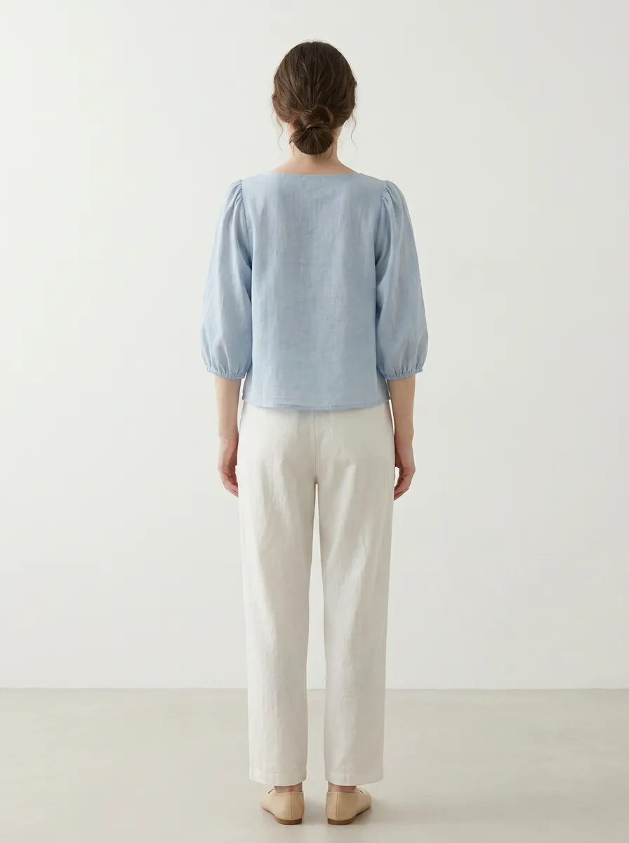 Casual Square-Neck Women's Puff-Sleeve Blouse